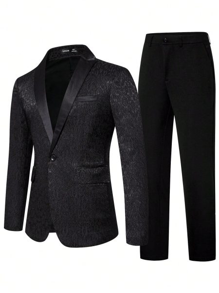 Jacquard Shawl Collar Blazer and Trouser Suit Set