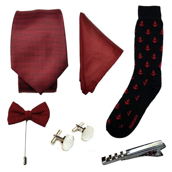 Cufflink, Polka Tie, Pocket Square, Socks, Lapel Pin, Tie Clip Set for Men