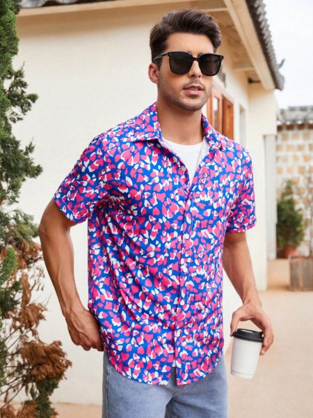 Allover Print Button Front Collar Shirt