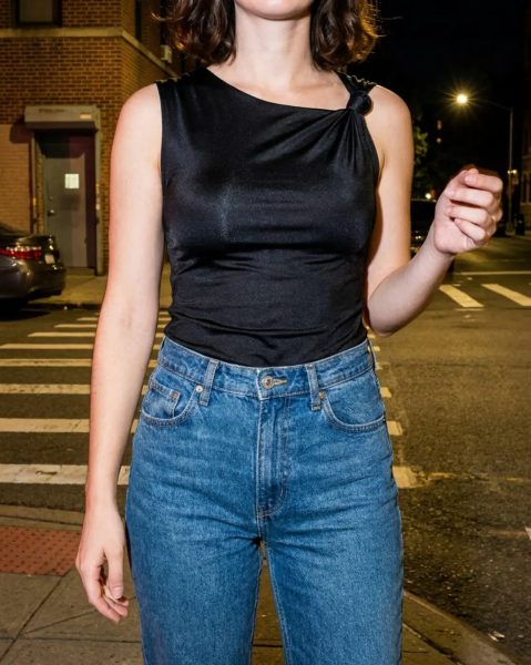 Women Sleeveless Asymmetric Neck Shoulder Knot Top