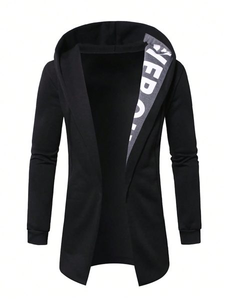Letter Graphic Open Front Slim Fit Hoodie Coat