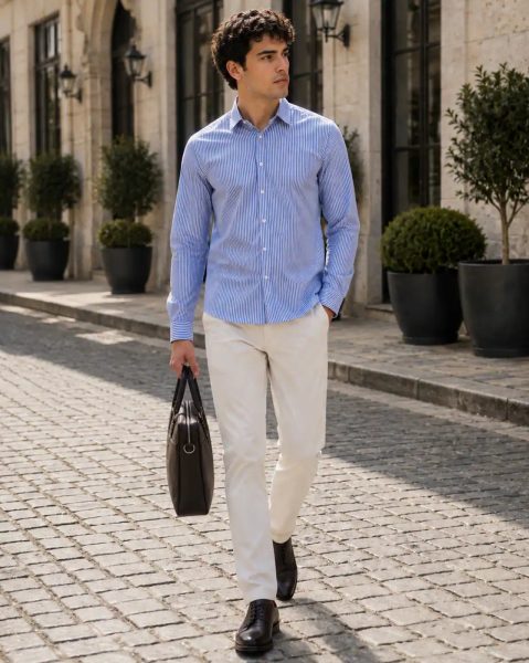 Men's Spread Collar Full Sleeve Striped Shirt