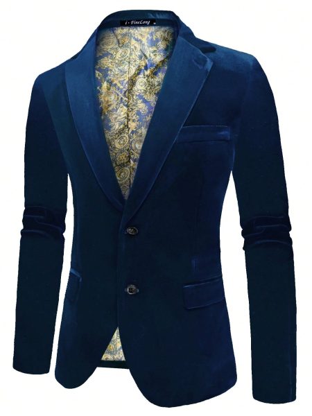 Navy Blue Single Breasted Lapel Collar Blazer