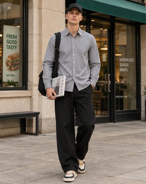 Men Spread Collar Full Sleeve Striped Shirt