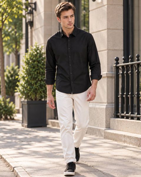 Men Medium Length Spread Collar Full Sleeve Shirt