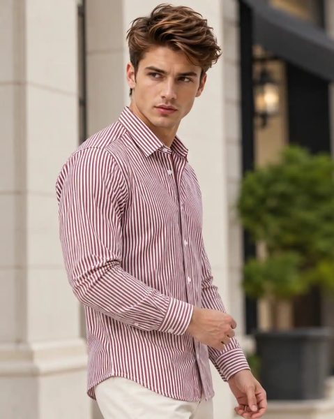 Men Spread Collar Full Sleeve Striped Shirt
