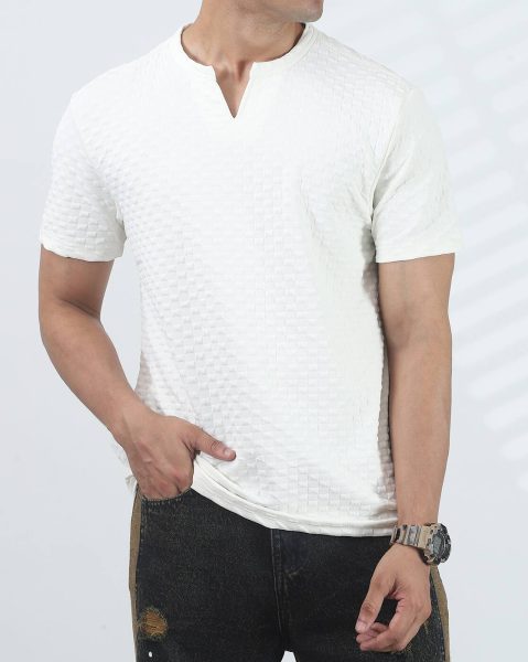 Notched Neck Short Sleeve Self-Designed Tshirt