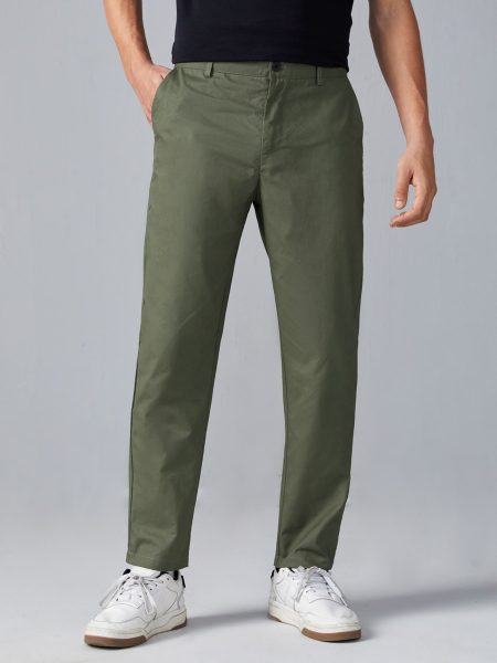 Army Green Zipper Fly Solid Suit Trousers