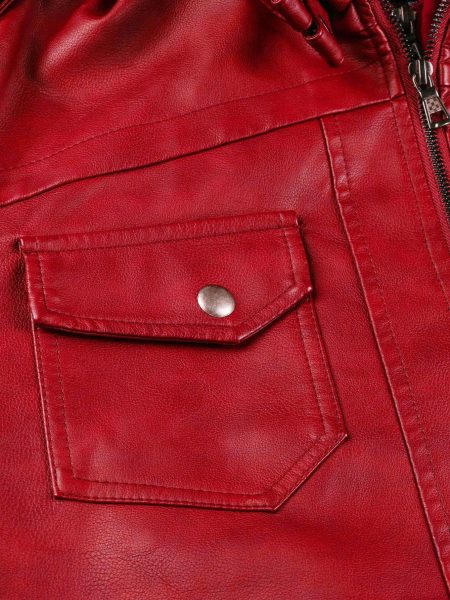 Zip Up Hooded PU Leather Jacket
