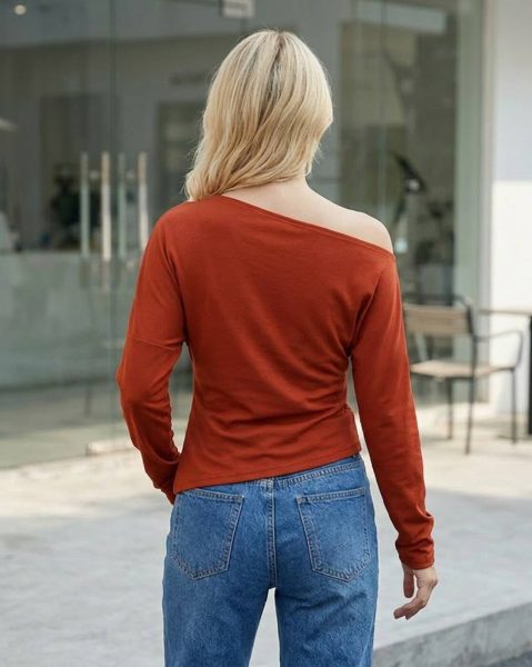 Asymmetric Neck Full Sleeve Side Slit Top