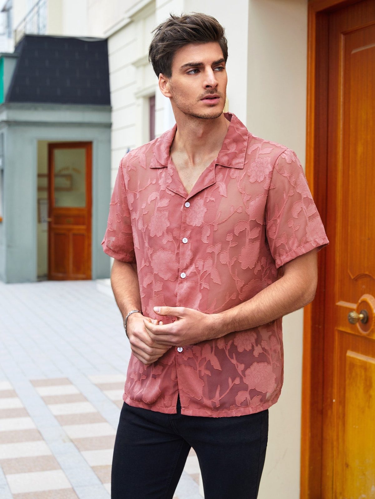 Dusty Pink Floral Appliques Button Through Shirt