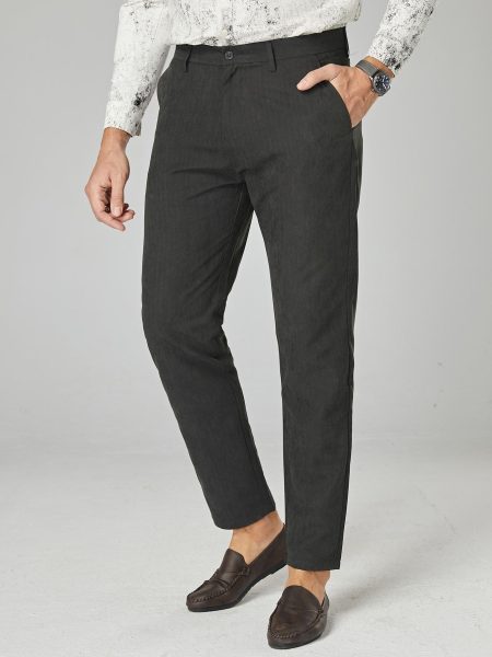 Dark Grey Slant Pockets Zipper Fly Tailored Pants