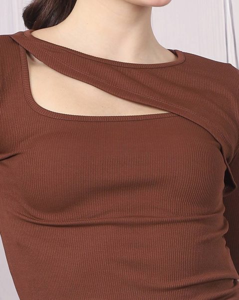 Short Sleeves Asymmetric Cut Out Ribbed Top