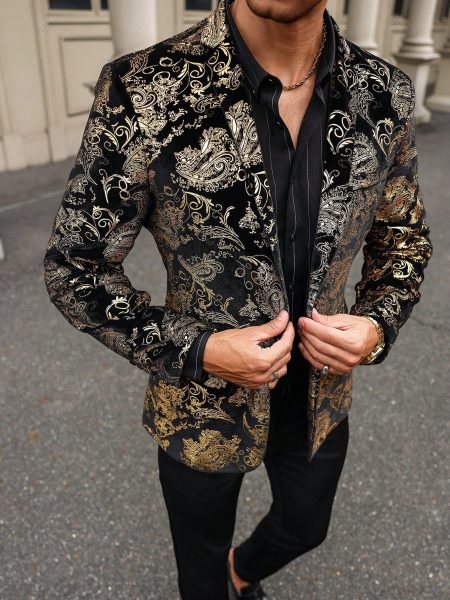 Gold Stamping Paisley Pattern Long Sleeve Party Blazer