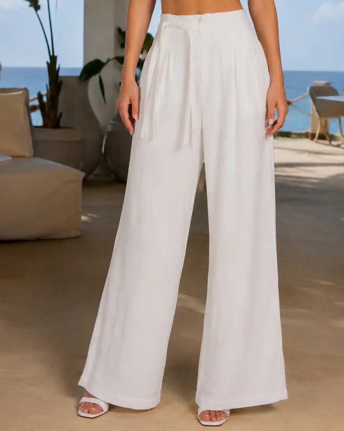 Women Semi Elasticated Waist Tie-Up Pleated Pants