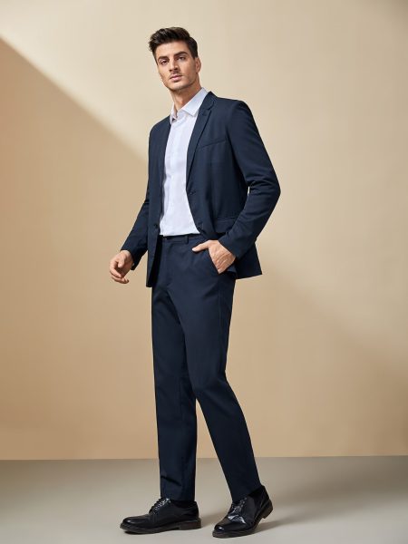 Navy Blue Single Breasted Blazer and Pants Suit Set