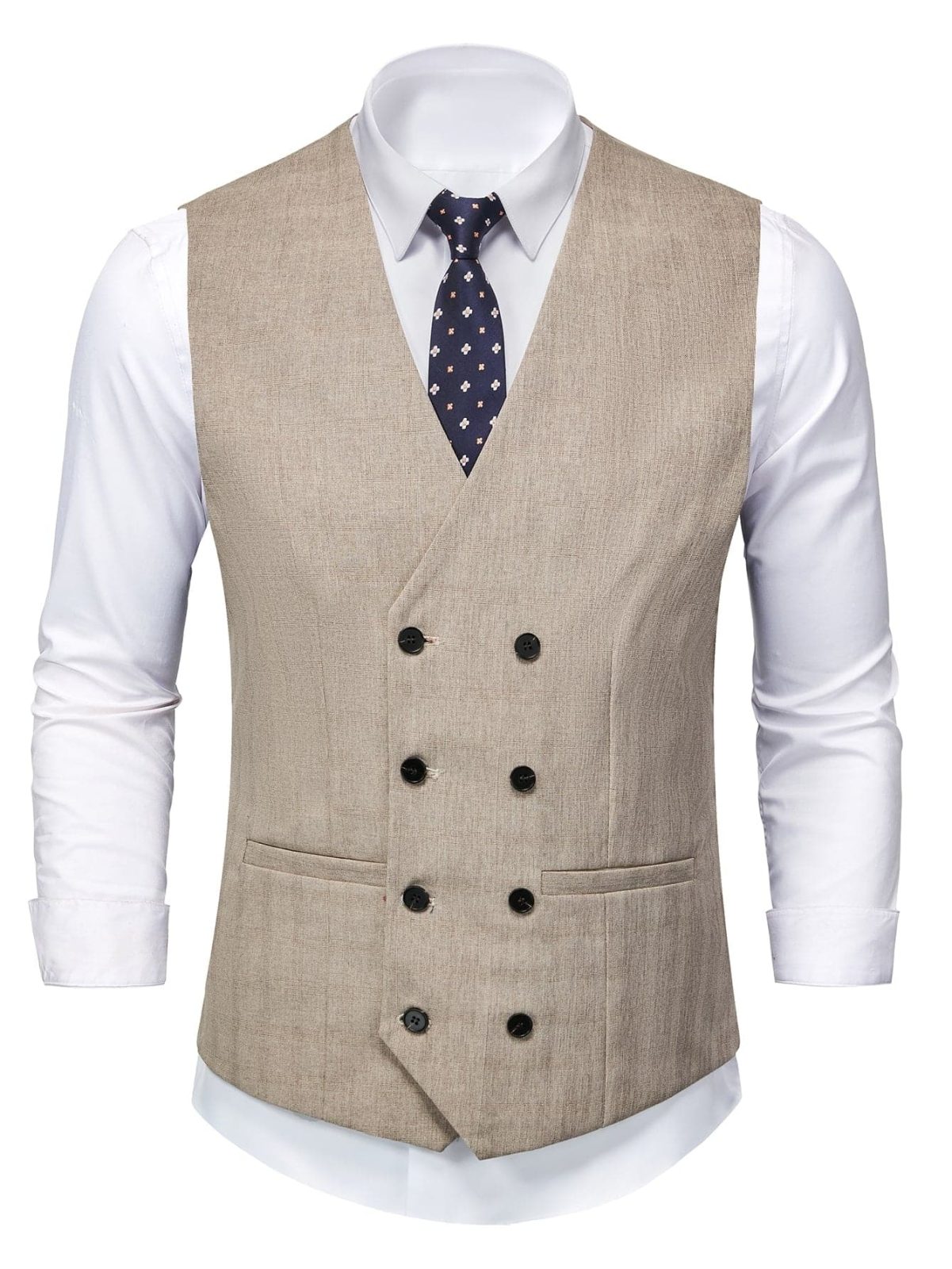 Men's Double-Breasted V-Neck Waistcoat with Buckle Detail – Smart, Structured & Versatile