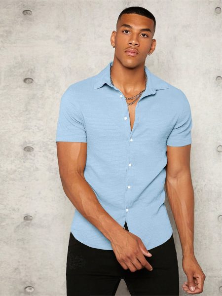 Solid Short Sleeve Button Front Shirt
