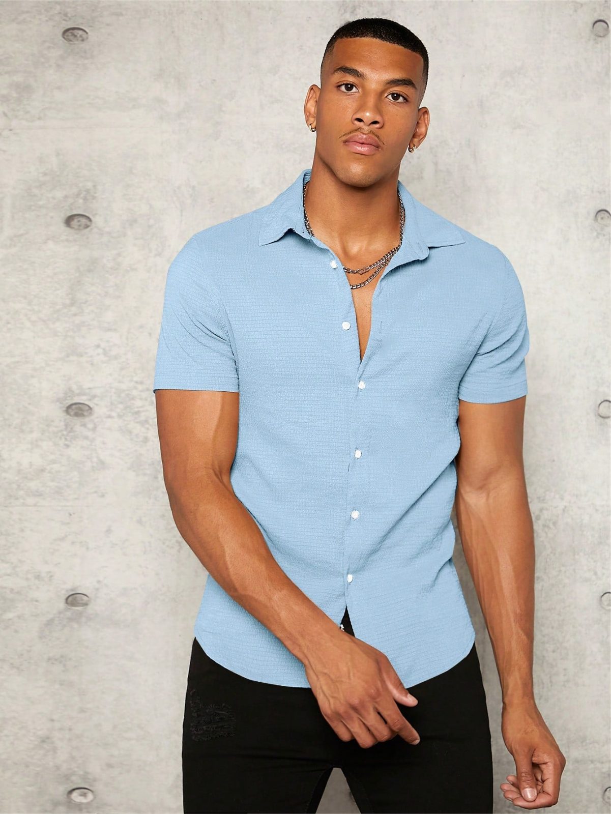 Solid Short Sleeve Button Front Shirt