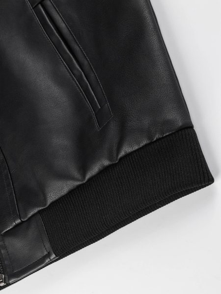Zip Up Hooded PU Leather Jacket