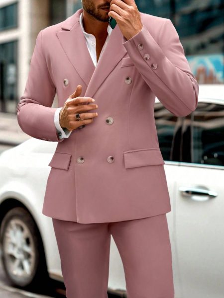 Pink Double Breasted Blazer with Trouser Suit Set