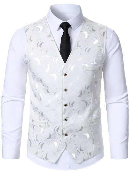 Men's Jacquard Plaid Single Breasted V-Neck Waistcoat