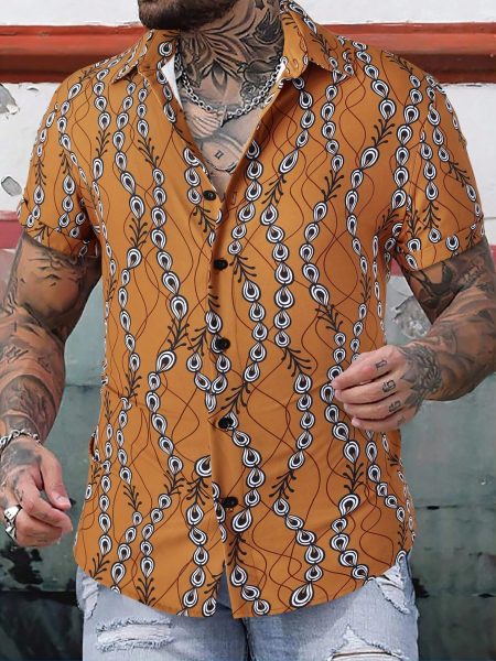 Brown Allover Print Short Sleeve Shirt