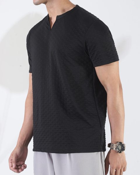 Notched Neck Short Sleeve Self-Designed Tshirt