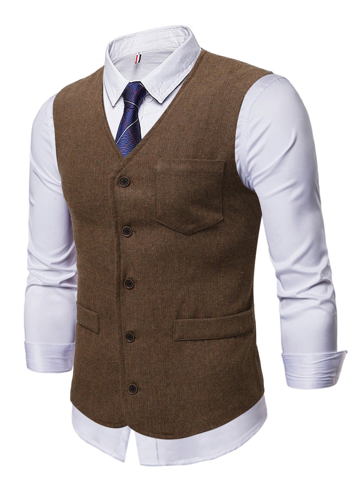 Coffee Brown Patched Pocket Wool-Mix Waistcoat