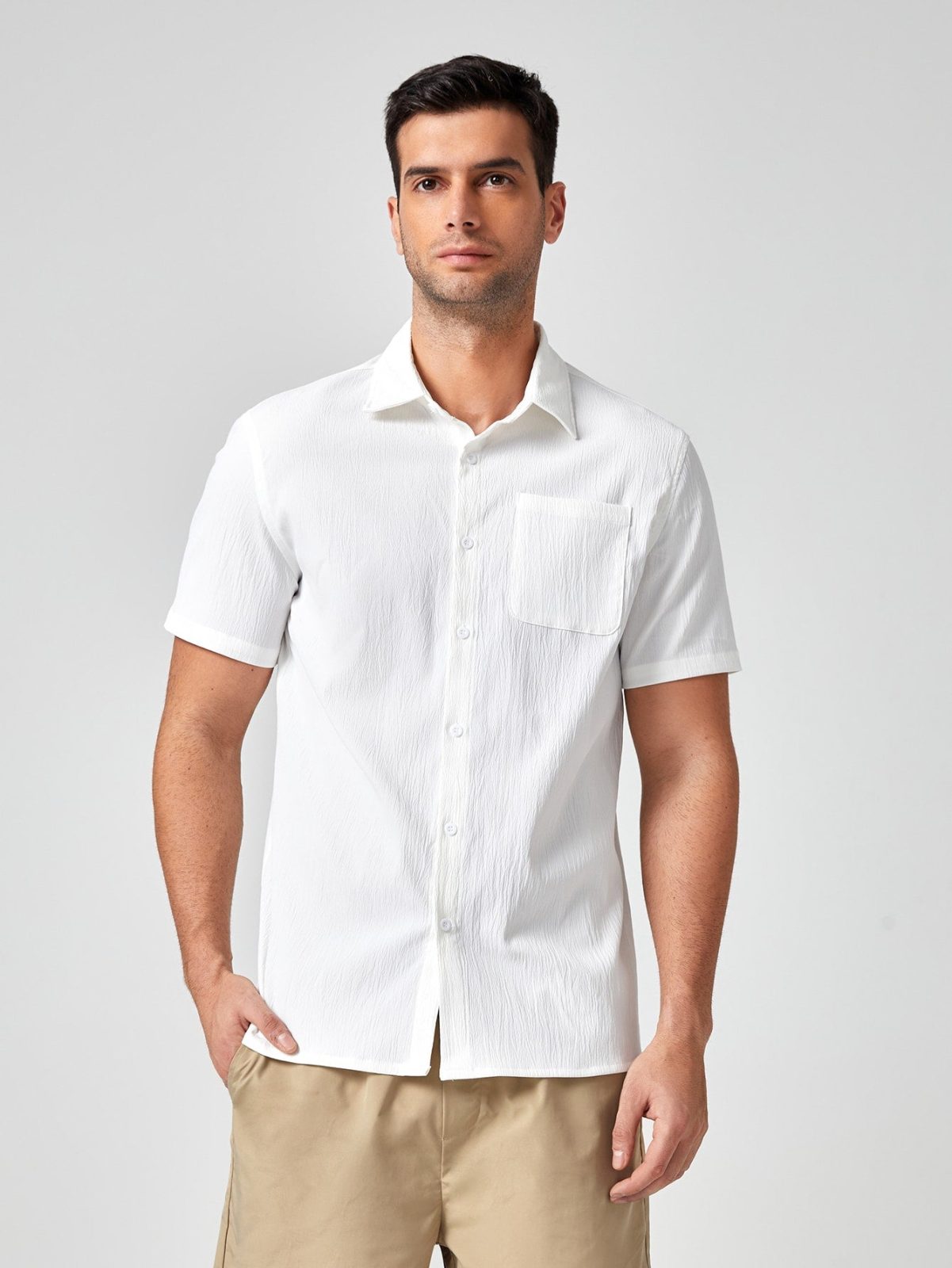 White Button Through Pocket Front Shirt