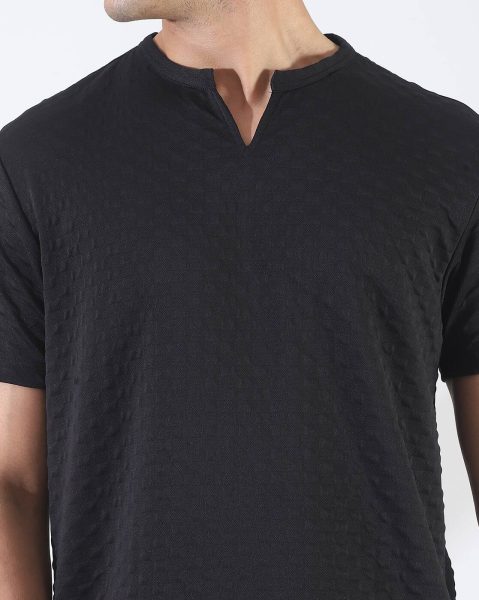 Notched Neck Short Sleeve Self-Designed Tshirt