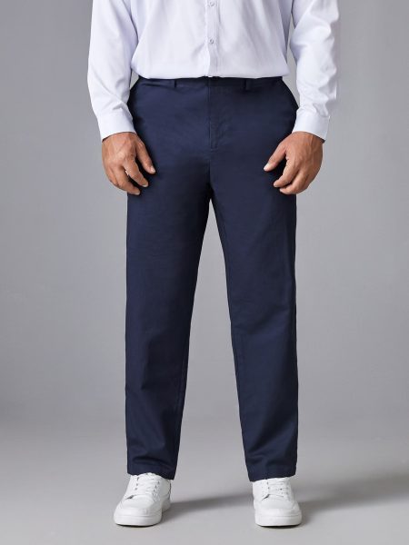 Navy Blue Solid Zipper Fly Suit Pants
