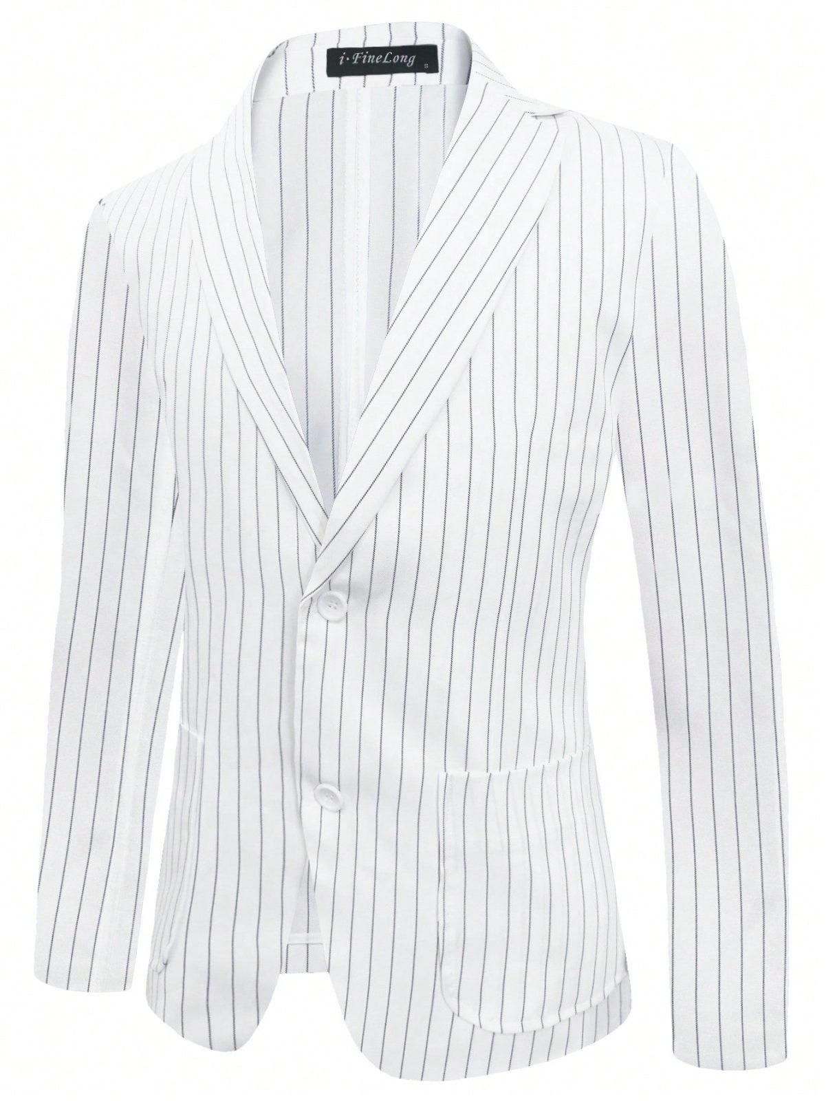 White Striped Print Lapel Neck Single Breasted Blazer