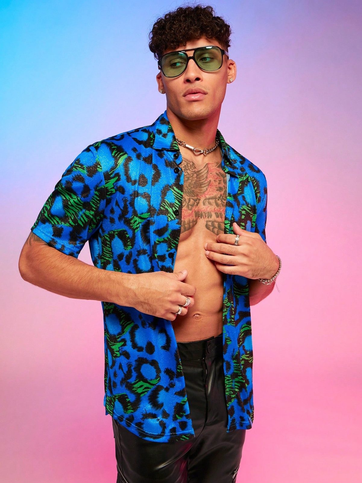 Blue Allover Print Short Sleeve Shirt
