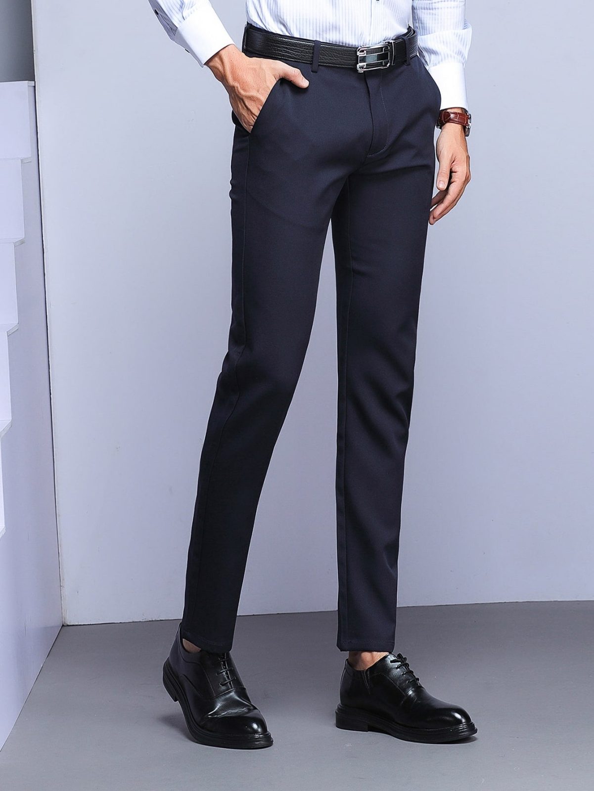 Navy Blue Slant Pocket Tailored Trousers