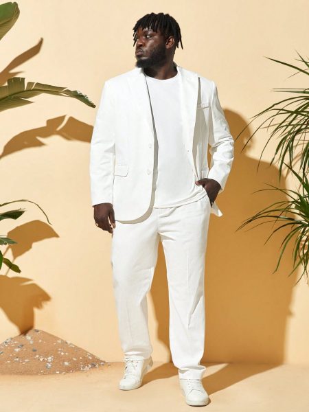 White Peak Collar Flap Detail Blazer with Suit Pants