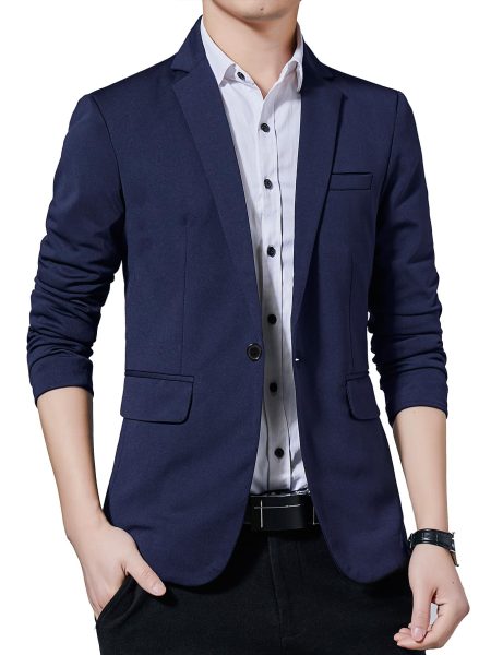 Solid Lapel Neck Single Button Blazer
