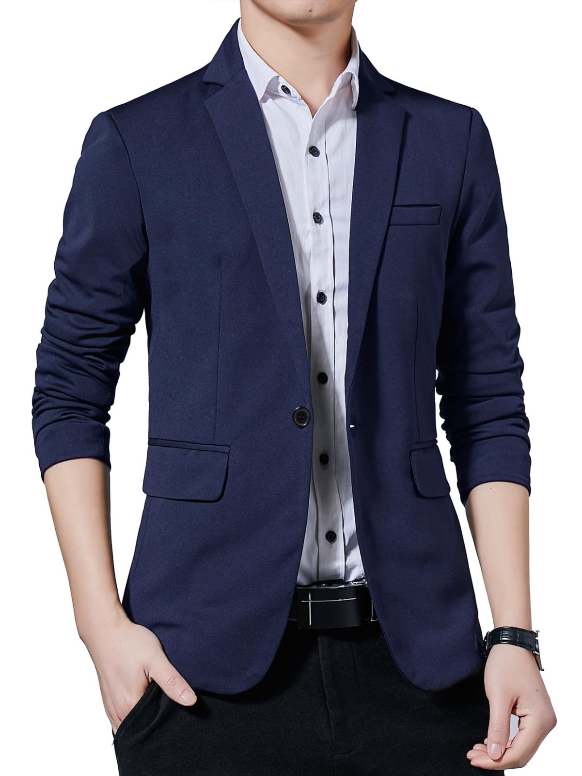 Solid Lapel Neck Single Button Blazer