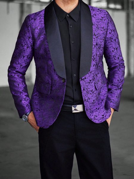 Purple Singel Breasted Jacquard Mandarin Collar High-End Luxurious Blazer