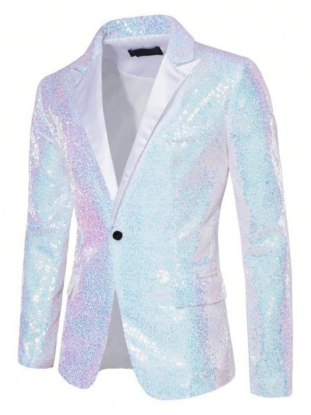 Glitter Sequin Lapel Neck Single Breasted Blazer
