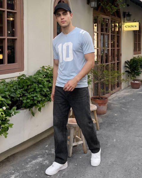 Men Short Sleeve Numeric Back & Chest Print Tshirt