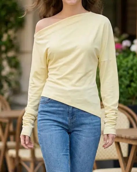 Asymmetric Neck Full Sleeve Side Slit Top
