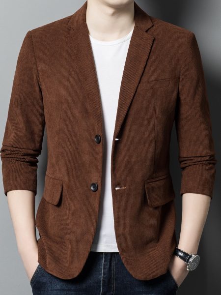 Coffee Brown Lapel Neck Corduroy Blazer