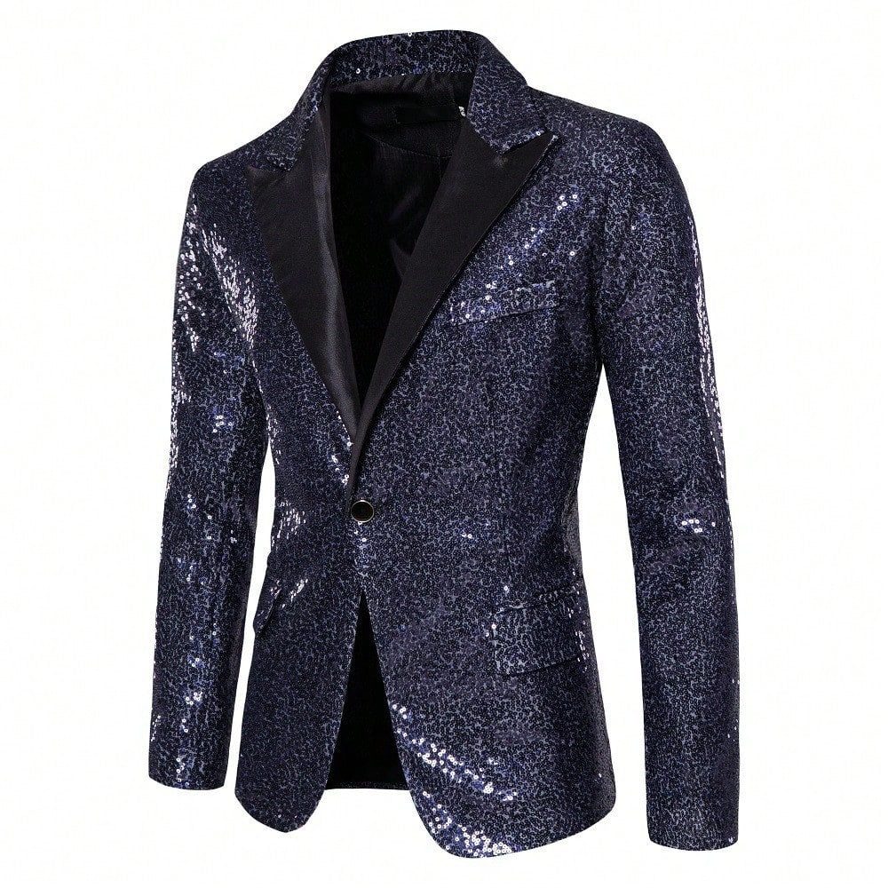 Men's Shiny Contrast Sequin Single Breasted Blazer
