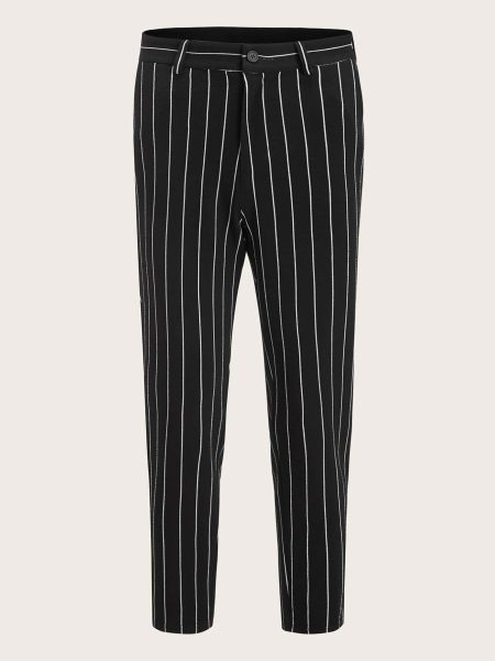 Preppy Mid Waist Slant Pocket Striped Pants