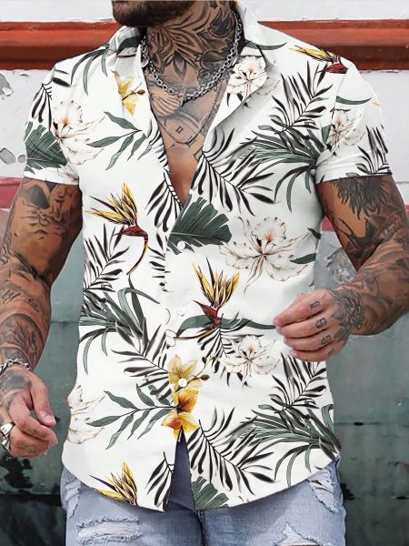 White Boho Tropical Print Shirt