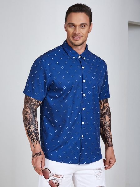 Allover Geo Print Short Sleeve Shirt