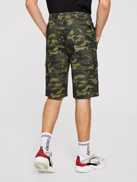 100% Cotton Drawstring Waist Multi-pocket Camouflage Shorts