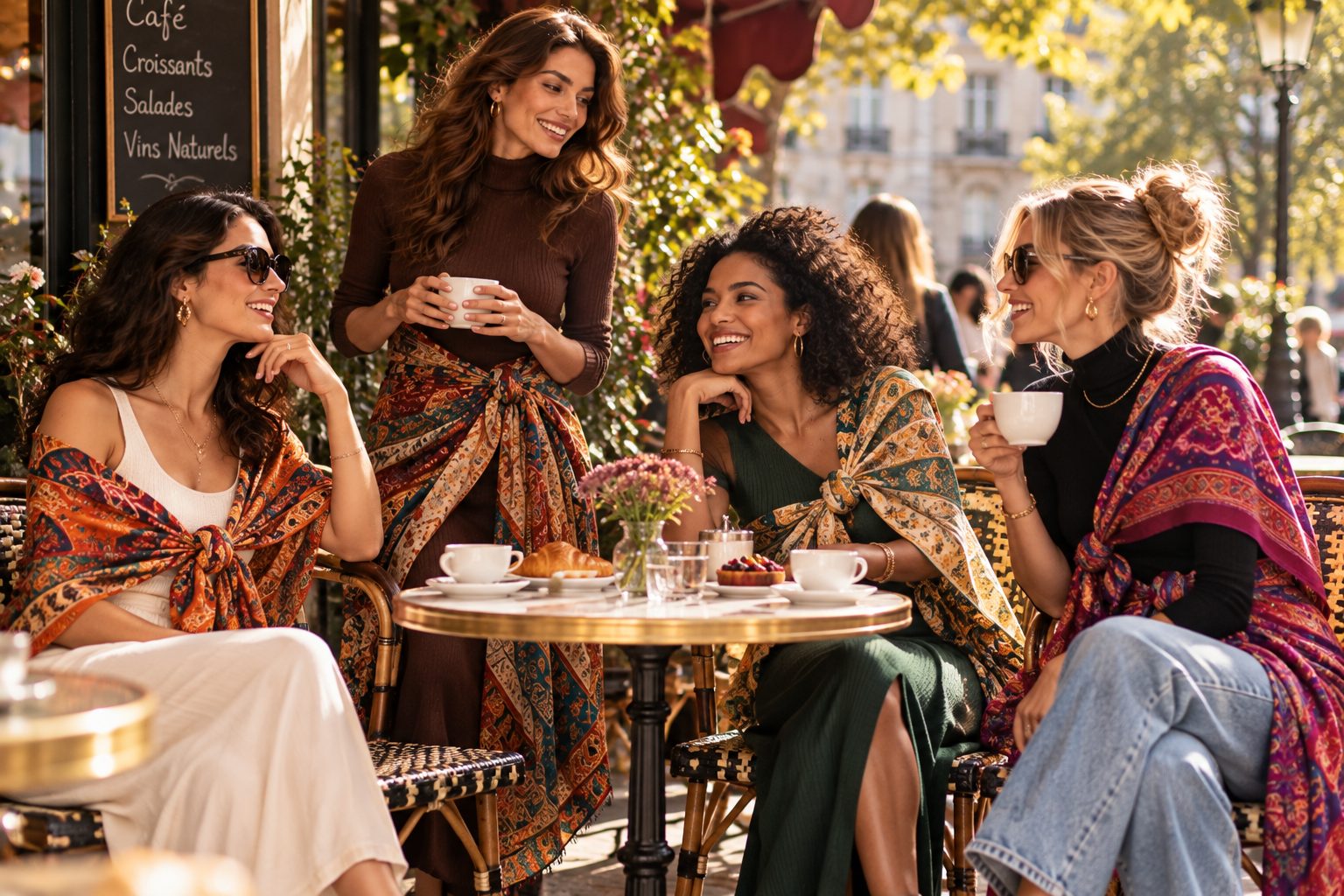 Group of women in sarongs at outdoor café