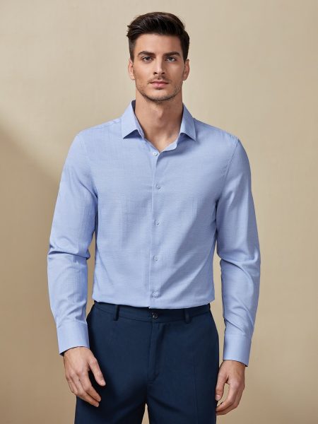 Blue Single Breasted Button Front Solid Shirt